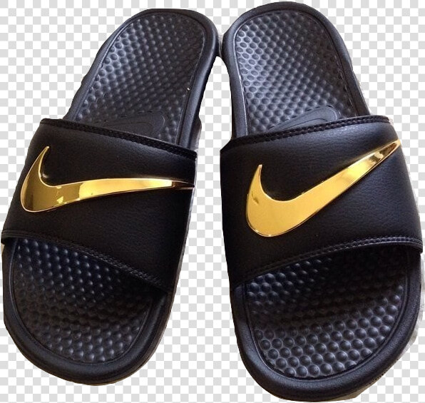 Transparent Black Swoosh Png   Gold Black Nike Sandals  Png DownloadTransparent PNG