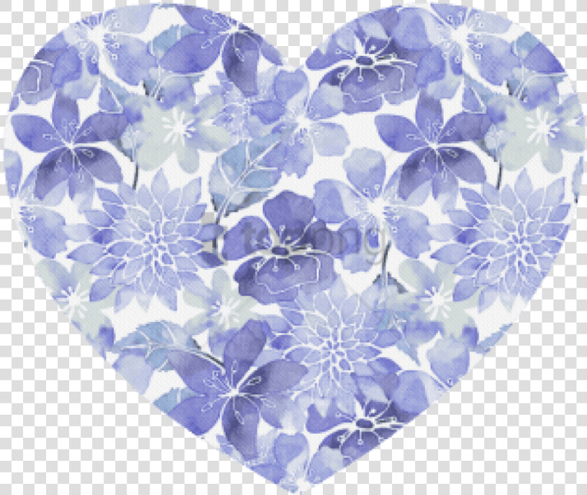 Blue Watercolor Flower Pattern Heart shaped Mousepad   Blue Watercolor Heart Transparent  HD Png DownloadTransparent PNG