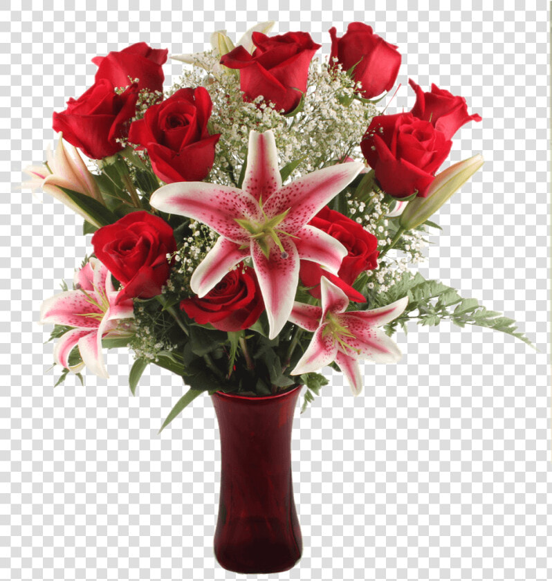 Buy Roses For Valentines Day Red Roses Lilies Gypsophila   Букет Из 25 Роз  HD Png DownloadTransparent PNG