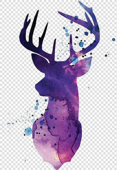 Silhouette Purple Deer White tailed Watercolor Reindeer   Water Color Deer Tattoo  HD Png DownloadTransparent PNG