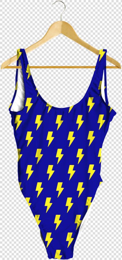 Yellow Lightning Bolts On Blue One piece   One piece Swimsuit  HD Png DownloadTransparent PNG