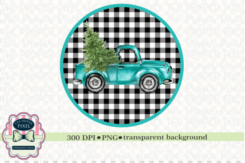 Vintage Truck With Christmas Tree Sublimation Printable   Buffalo Plaid Christmas Tree  HD Png DownloadTransparent PNG