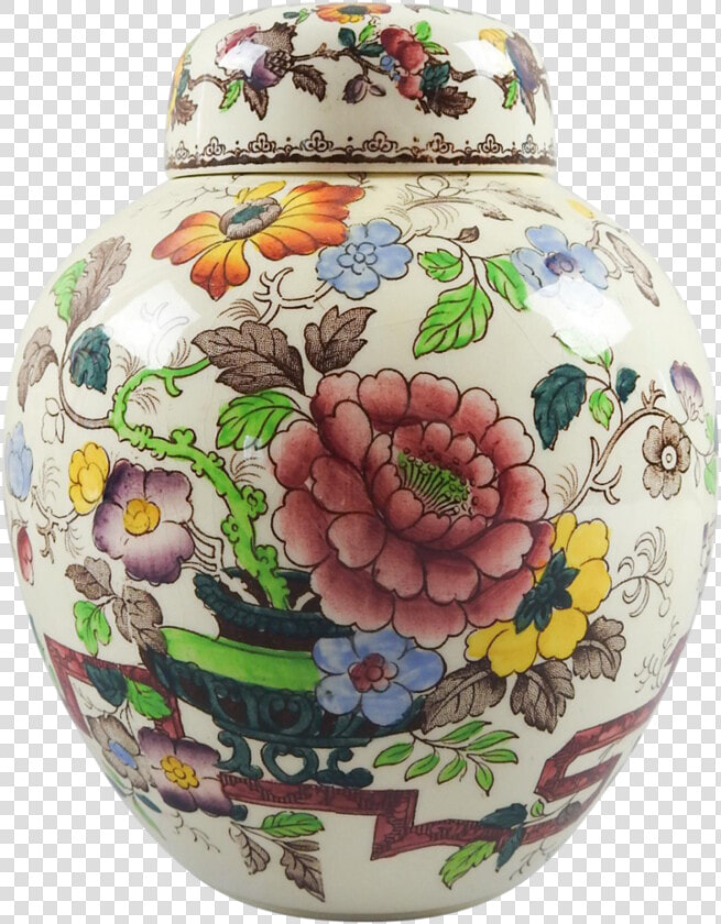 English Mason S Antique Transferware Ginger Jar   Porcelain  HD Png DownloadTransparent PNG