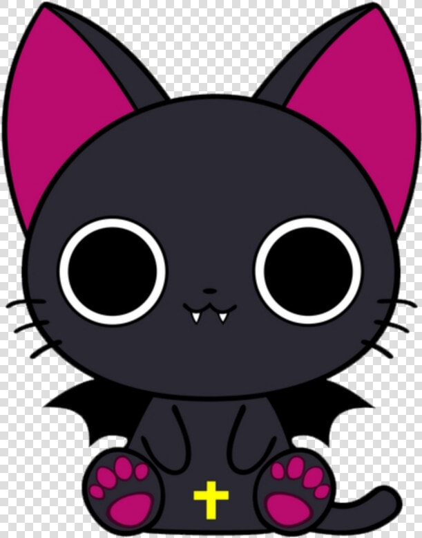  kawaii  black  cat  bat  wings  halloween   Black Cat Kawaii Halloween  HD Png DownloadTransparent PNG