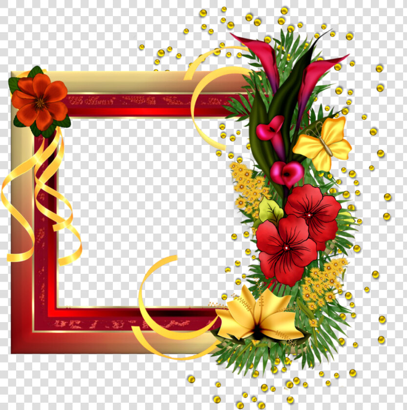 Red Gold Frame With Field Flowers   Birthday Wishes Card 2018  HD Png DownloadTransparent PNG