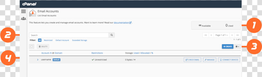 The Email Accounts Interface   Cpanel Interface  HD Png DownloadTransparent PNG