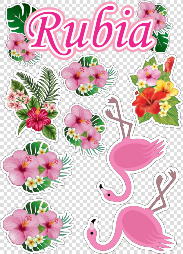 Topo De Bolo Flamingo Com Flores   Topo De Bolo Tropical Para Imprimir  HD Png DownloadTransparent PNG