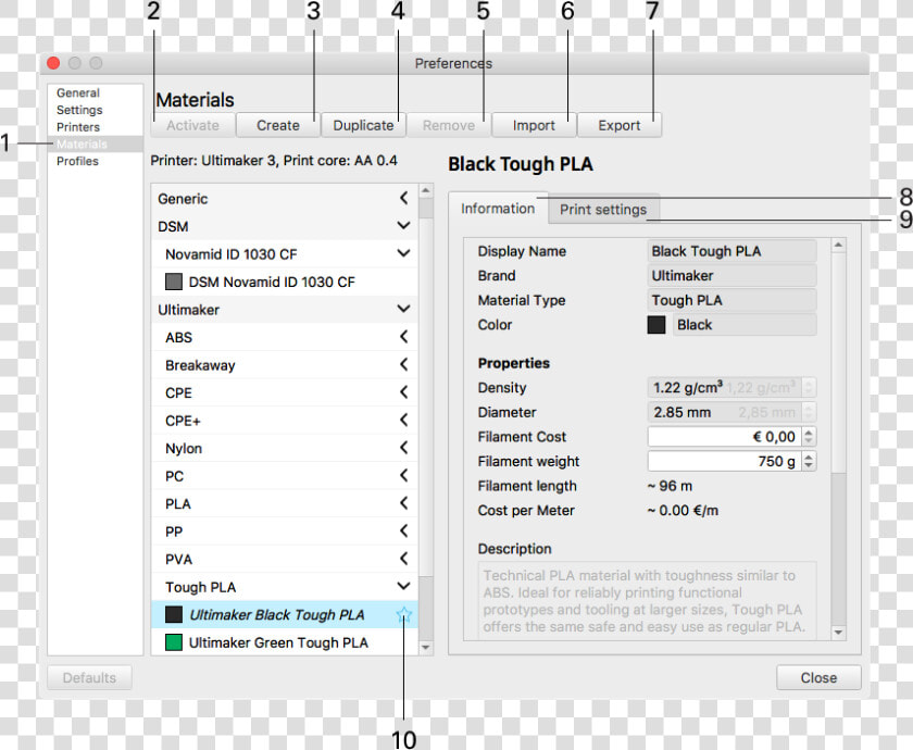 Materialmanager Data viewer   Ultimaker Settings For Pla  HD Png DownloadTransparent PNG