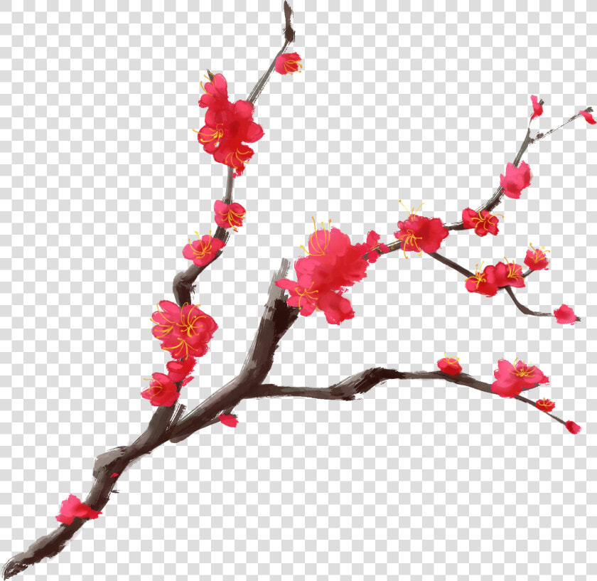 Ink Plum Chinese Style Red Hand Painted Branches Png   Red Chinese Cherry Blossom  Transparent PngTransparent PNG