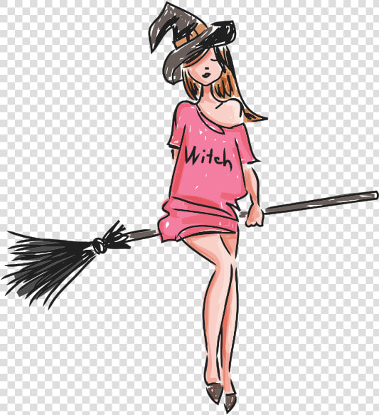 Preciosa Mujer Brujilla Montada En Su Escoba   Clip Art Cute People  HD Png DownloadTransparent PNG