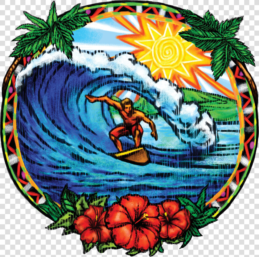 Hawaiian Surfing Tropical Cutout Vinyl Sticker Tiki   Tropical Surf Clipart  HD Png DownloadTransparent PNG