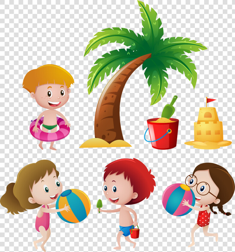 Summer Kids Painted Hand Euclidean Vector Child Clipart   Child On Beach Cartoon  HD Png DownloadTransparent PNG