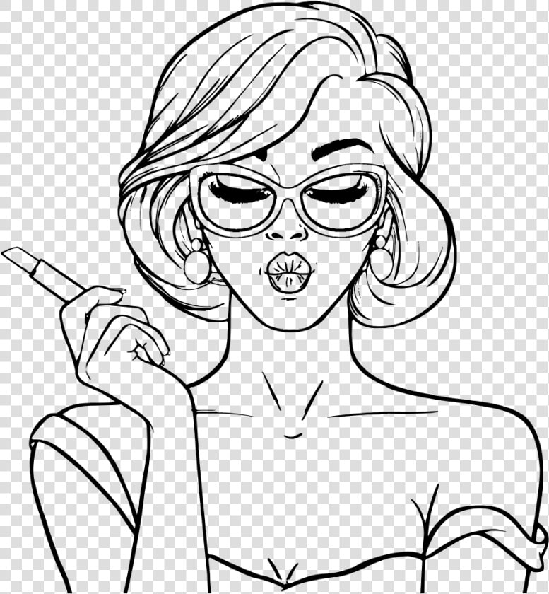 Pretty Lady With Lipstick Line Art   Pop Art Line Drawing  HD Png DownloadTransparent PNG