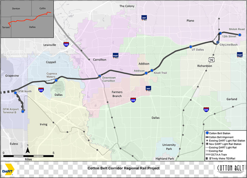 Map Of The 42 Km Cotton Belt Commuter Rail Line   Atlas  HD Png DownloadTransparent PNG