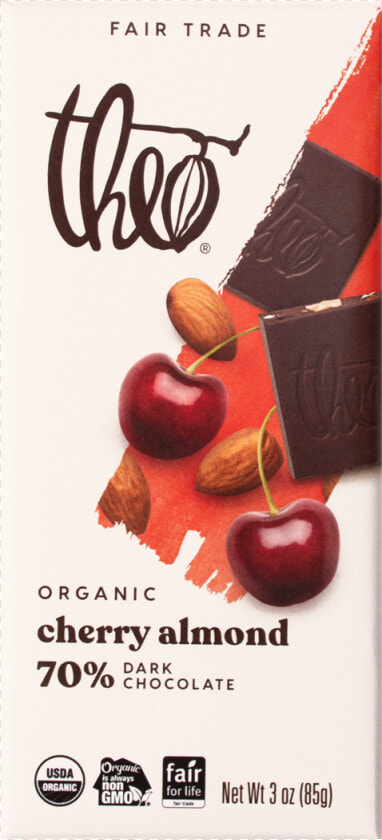 Theo Cherry Almond 70 Dark Chocolate Bar  3 Oz   Theo Chocolate  HD Png DownloadTransparent PNG