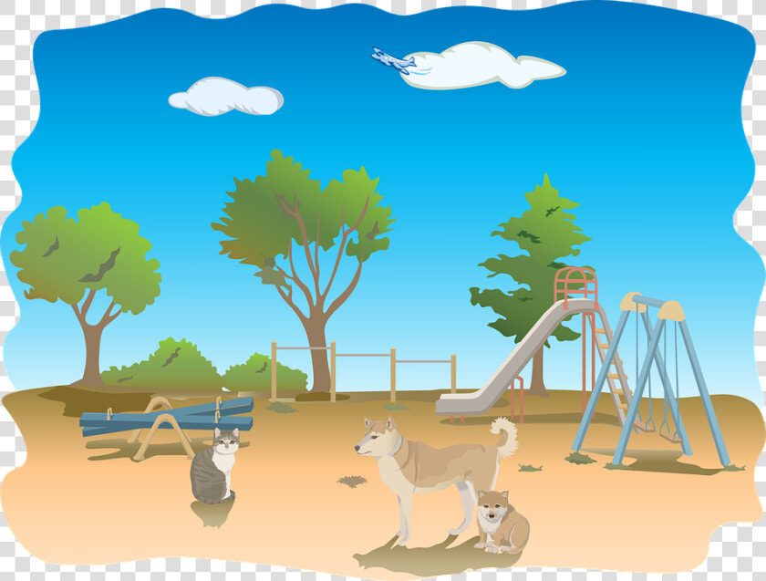 Playground  Animals  Dog  Cat  Tree  Sky  Sun  Nature   สนาม เด็ก เล่น การ์ตูน  HD Png DownloadTransparent PNG