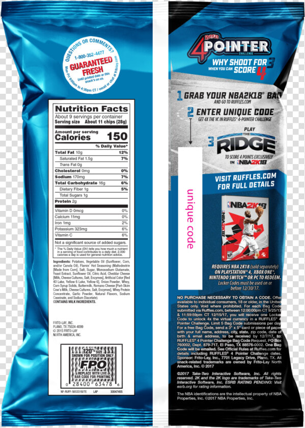 Ruffles 4pt Back   Packaging And Labeling  HD Png DownloadTransparent PNG