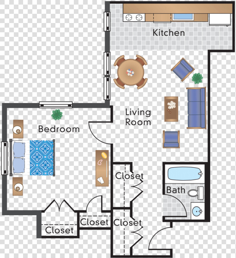 1 Bedroom 1 Bathroom Apartment For Rent At The Rodney   Floor Plan  HD Png DownloadTransparent PNG