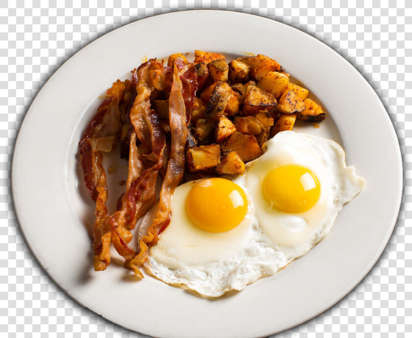 Two Fried Eggs Sunny Side Up With Bacon And Potatoes  HD Png DownloadTransparent PNG