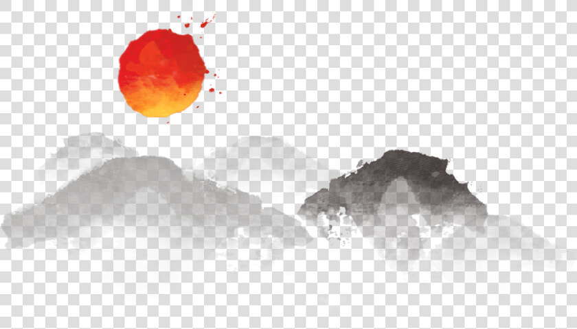  ftestickers  watercolor  mountains  sun  chinesestyle   Tranh Thủy Mặc Don Giản  HD Png DownloadTransparent PNG