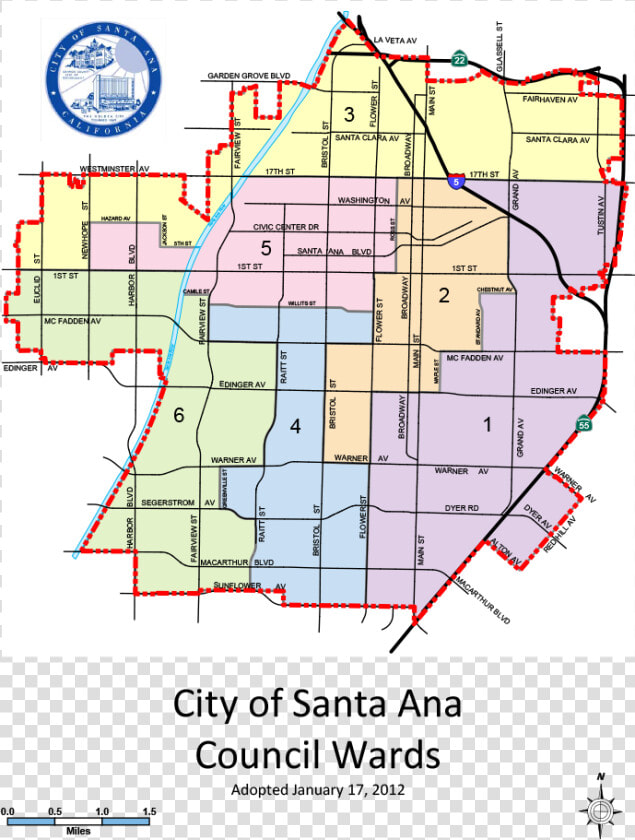 Council Ward Map   Map De Santa Ana Ca  HD Png DownloadTransparent PNG