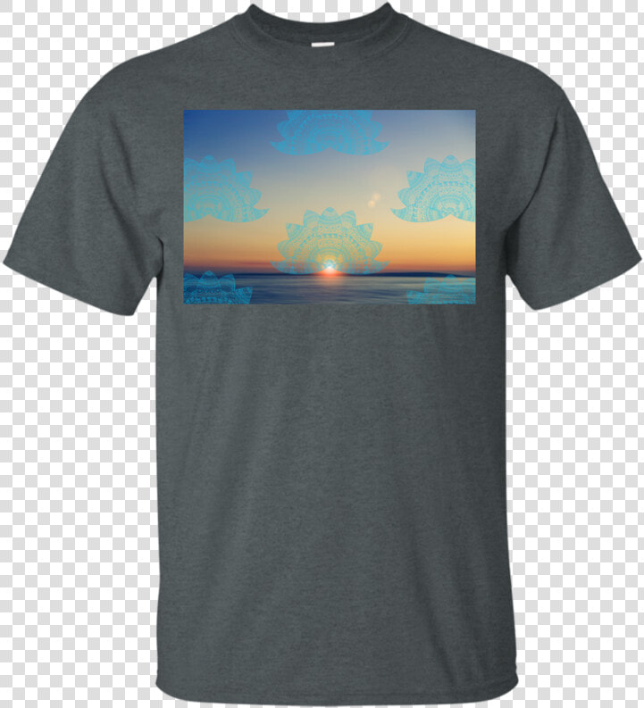 Teal Lotus Doodle Mandala On Blurred Sunset With Sun   Quattro T Shirt  HD Png DownloadTransparent PNG