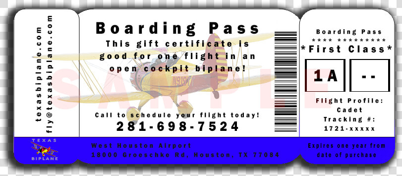 Houston Flights Texas Biplane Boarding Pass   Illustration  HD Png DownloadTransparent PNG