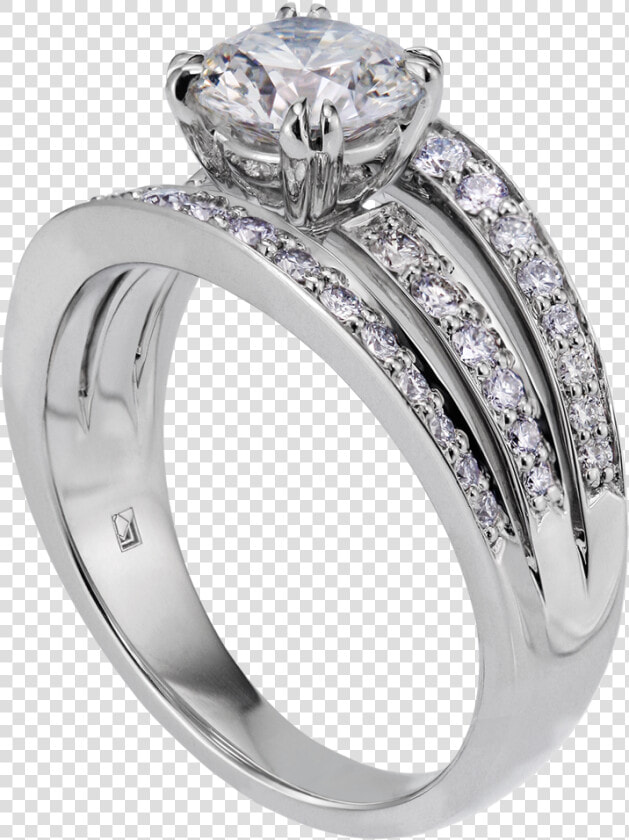 Lazare 3 Row 86 Original   Solitaire Ring With Diamond Bands  HD Png DownloadTransparent PNG