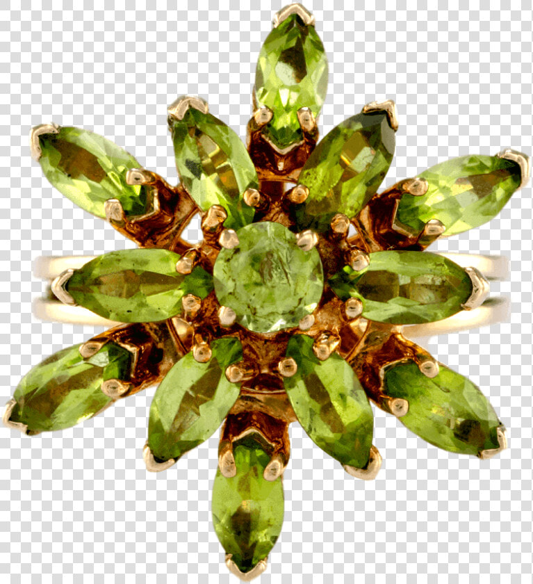 14k Yellow Gold Peridot Floral Ring   Diamond  HD Png DownloadTransparent PNG