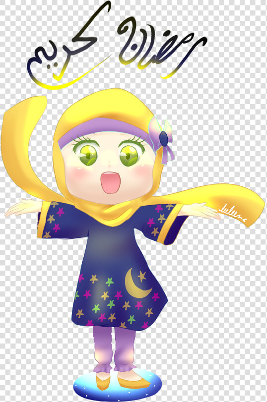 Ramadan Kareem With Little Girl Drawing   Ramadan Kareem Cartoon  HD Png DownloadTransparent PNG