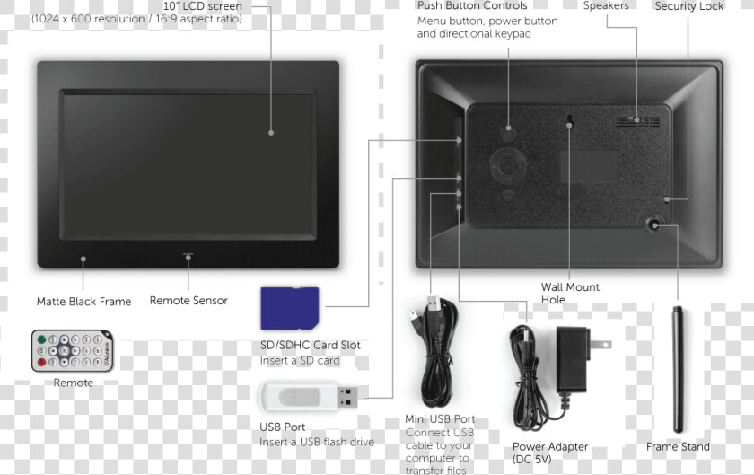 10 Inch Digital Photo Frame With 4gb Built in Memory   Digital Photo Frame Sensor Menu  HD Png DownloadTransparent PNG