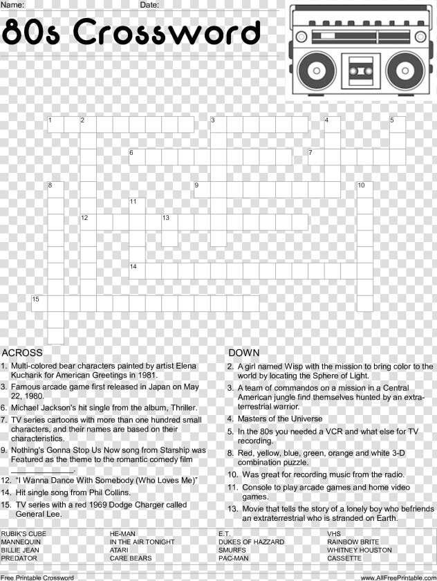 80 S Crossword Puzzle   Famous Actors Crossword Puzzle  HD Png DownloadTransparent PNG