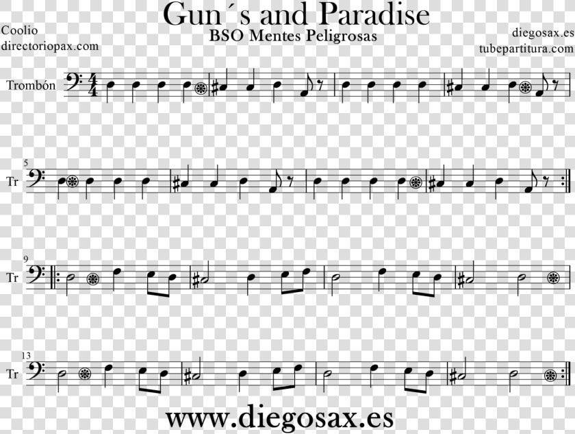 Tubescore Sheet Music Gun S Paradise For Trombone   Partitura Coolio Gangsta Paradise  HD Png DownloadTransparent PNG