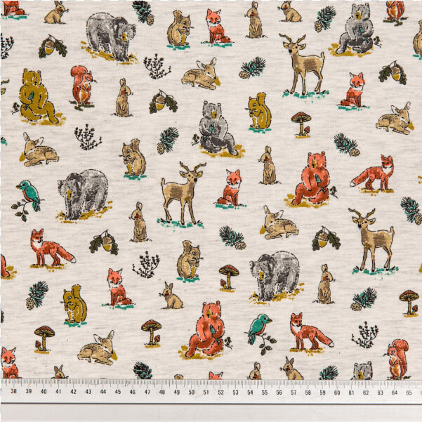 Cotton Jersey Printed Forest Animals Multicolored  HD Png DownloadTransparent PNG