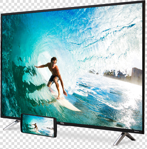 Tcl Display Angled To The Left Showing A Male Surfer   Edenwood Ed5503  HD Png DownloadTransparent PNG