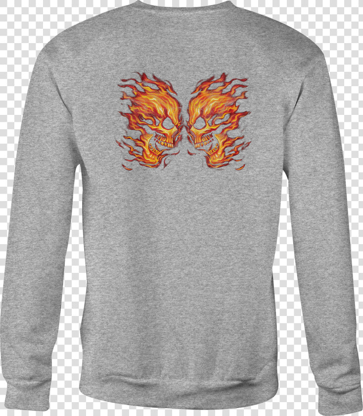 Motorcycle Crewneck Sweatshirt Flaming Fiery Skull   Long sleeved T shirt  HD Png DownloadTransparent PNG