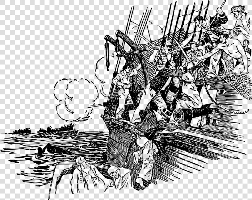 Ship Attack Svg Clip Arts   Pirates Attacking A Ship Drawn  HD Png DownloadTransparent PNG