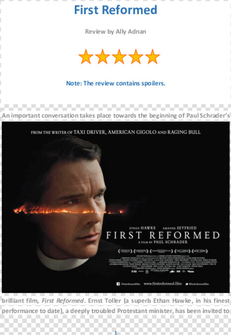 Transparent Amanda Seyfried Png   First Reformed Movie Poster  Png DownloadTransparent PNG