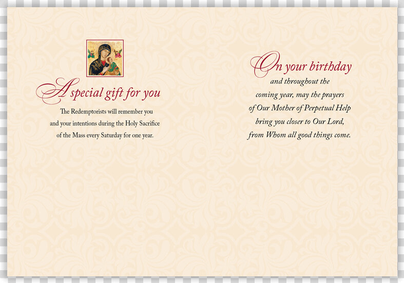 The Interior Of Our Birthday Mass Card   Virgen Del Perpetuo Socorro  HD Png DownloadTransparent PNG