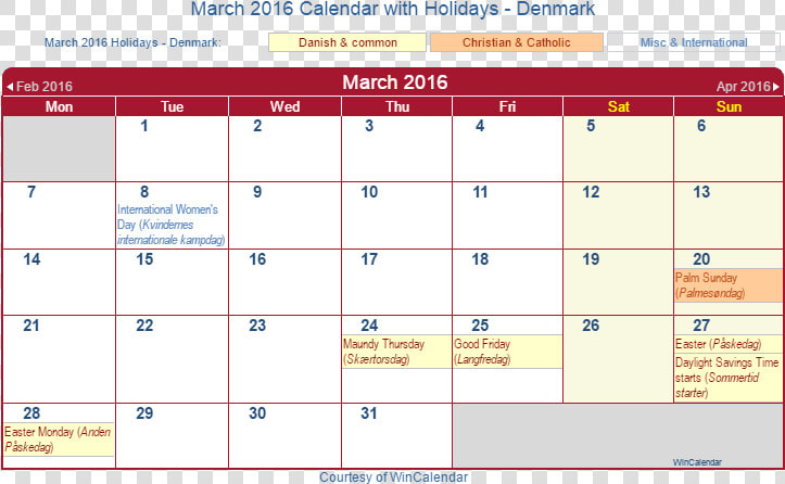 March 2016 Calendar With Dnk Holidays   Calendario 2020 Peru Con Feriados  HD Png DownloadTransparent PNG