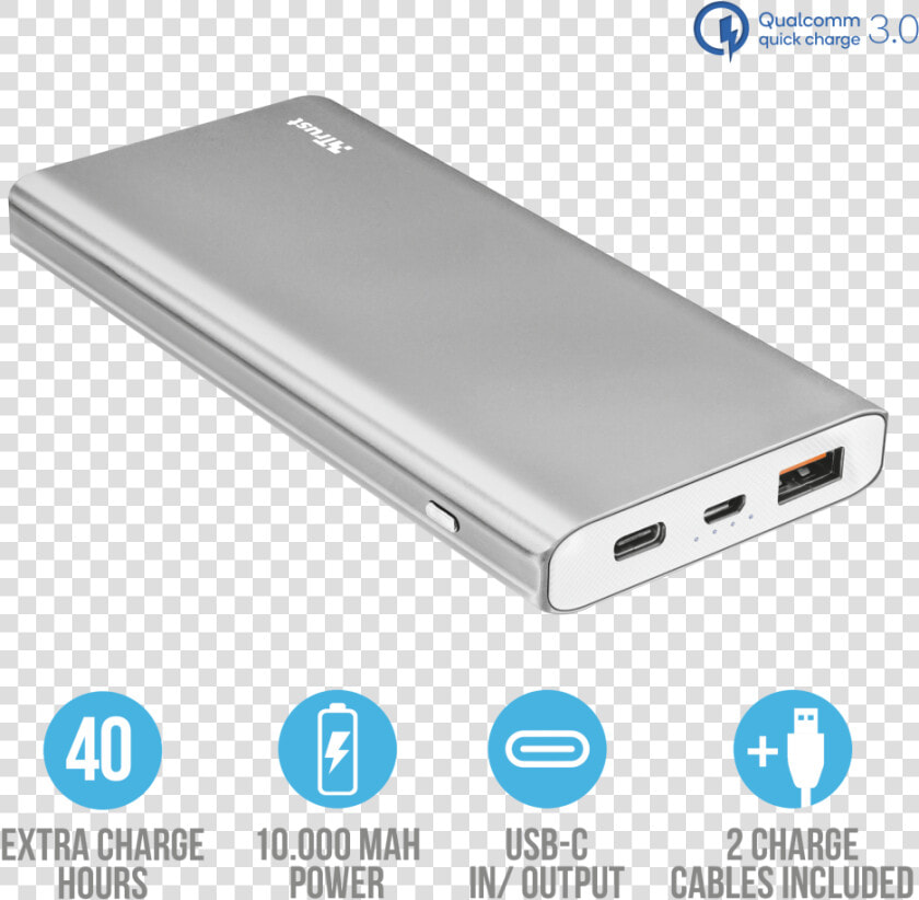 Omni Thin Metal Powerbank   Trust Omni Thin Metal Powerbank 10000 Usb C Qc3  HD Png DownloadTransparent PNG