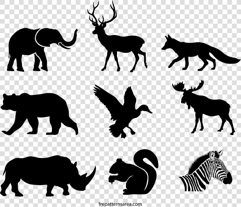 Wildlife Animals Silhouette Stencil  amp  Printable Template   Silhouette Of Animals  HD Png DownloadTransparent PNG