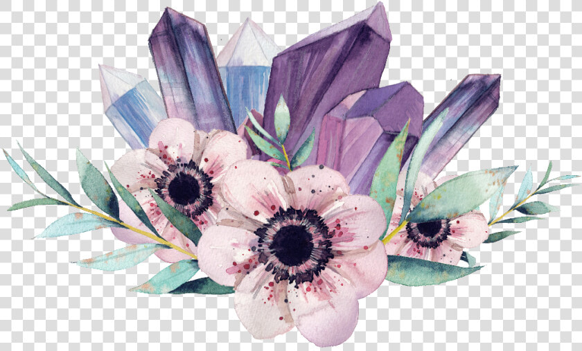 Diamond Gemstone Watercolor Crystal Flower Painting   Watercolor Flowers And Crystals  HD Png DownloadTransparent PNG