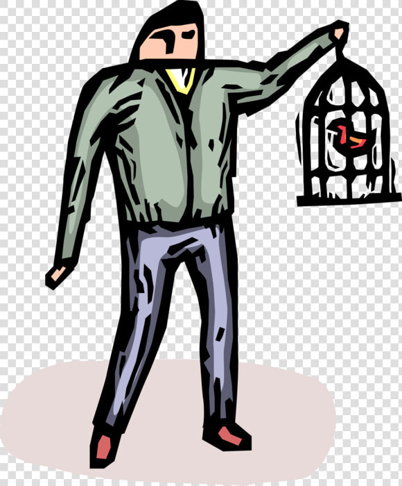 Vector Illustration Of Bird Lover With Pet Bird In   Homem Gaiola  HD Png DownloadTransparent PNG