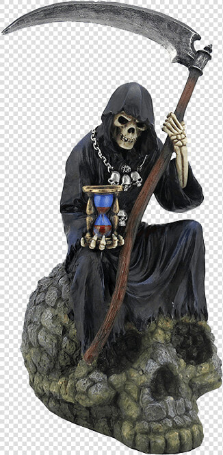 Grim Reaper On Skull   Grim Reaper Holding A Scythe Statue  HD Png DownloadTransparent PNG