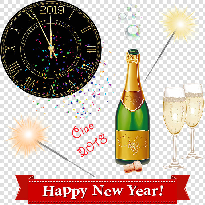 Happy New Year  Clock  Midnight  Champagne  Party   Zegar Szczęśliwego Nowego Roku 2019  HD Png DownloadTransparent PNG