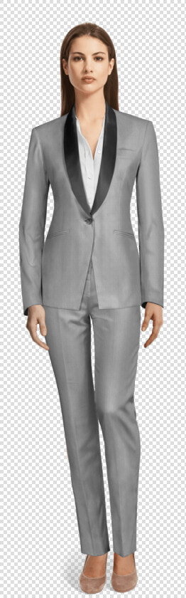 Silver Shiny Tuxedo With Shawl Black Lapels view Front   Double Breasted Plaid Suits For Women  HD Png DownloadTransparent PNG