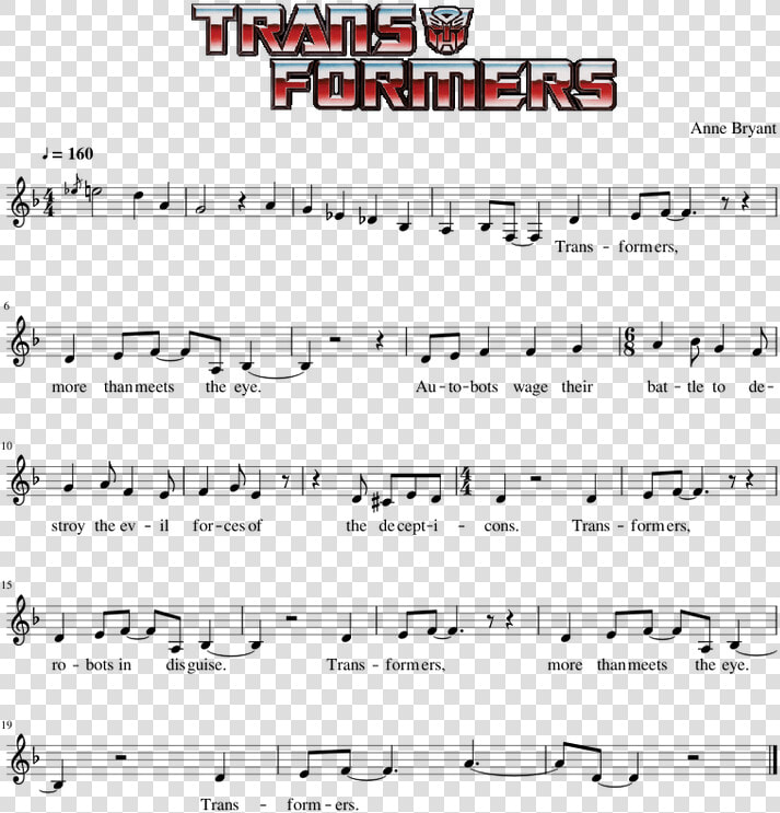 Transformers G1 Theme Song Piano Sheet Music  HD Png DownloadTransparent PNG