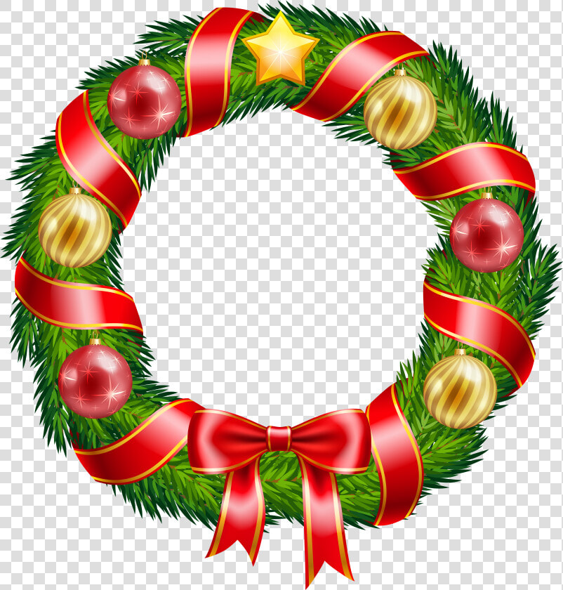 Christmas Wreath With Ornaments And Red Bow Clipart   Christmas Wreath Clipart Png  Transparent PngTransparent PNG