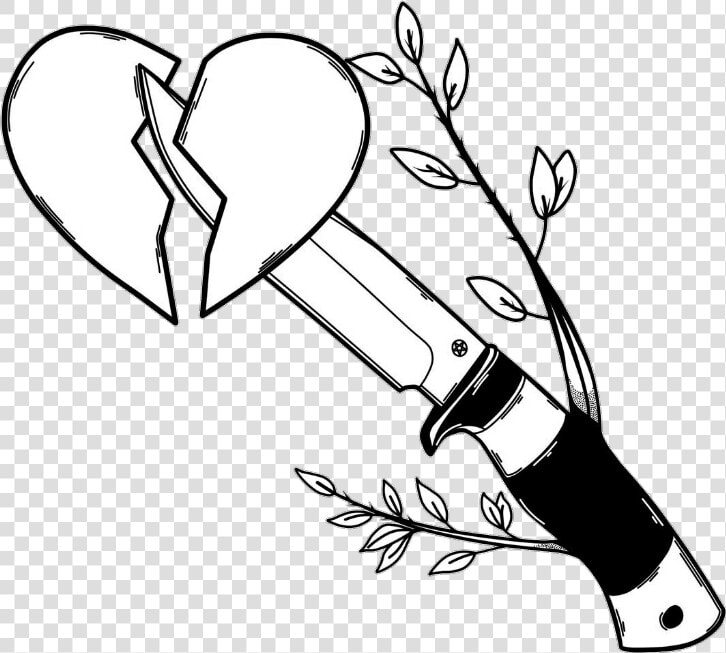  tumblr  blackandwhite  heart  knife  leaves  freetoedit   Drawing Knife  HD Png DownloadTransparent PNG